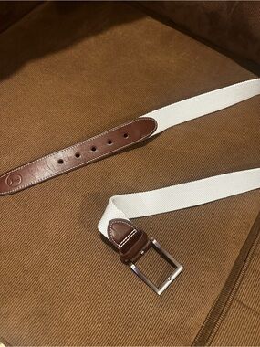 Men's Puma Gray Canvas and Brown Leather Belt - NWOT - needlepoint L - 36-38